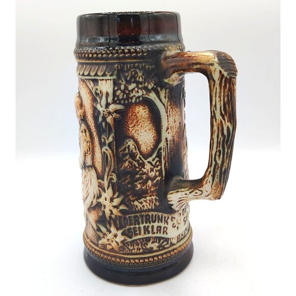 German Beer Stein Vintage Gerzit Embossed Tavern Scene Widertrunk Sei Klar - Picture 5 of 16